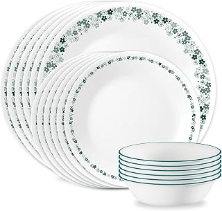 Corelle Spring Blossom Teal 18-Piece Round Dinnerware Set, Service for 6
