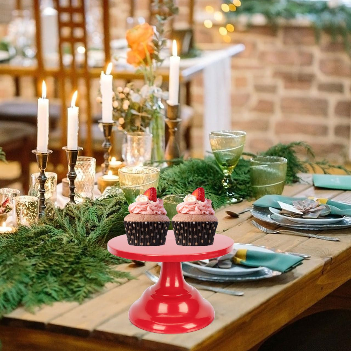 Vaguelly Iron Cake Stand, Small Red 8 Inch Round