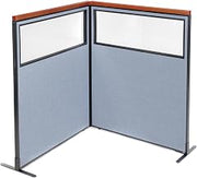 Global Industrial 48-1/4"W x 61-1/2"H Deluxe Freestanding 2-Panel Corner Divider with Partial Window, Blue