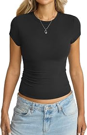 Womens Cap Sleeve Tops Basic Casual Short Sleeve Crewneck Shirts