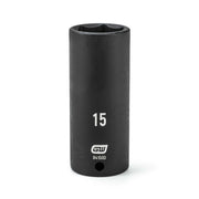 1/4" Drive Deep Impact Metric Socket 15mm by GEARWRENCH – 1.968 in, Chrome Molybdenum Steel, Black, Model 84150D