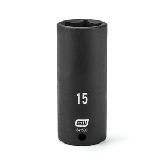 1/4" Drive Deep Impact Metric Socket 15mm by GEARWRENCH – 1.968 in, Chrome Molybdenum Steel, Black, Model 84150D