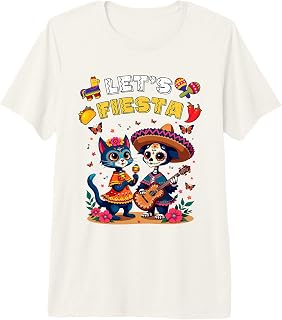 Funny Cat and Dog Sugar Skull Lets Fiesta Día Los de Muertos Premium Tri-Blend T-Shirt