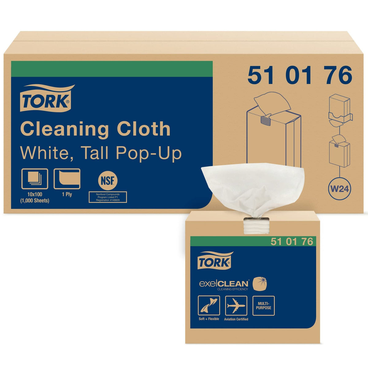Tork Cleaning Cloth White W24, Pop Up, 10 x 100 sheets, 510176