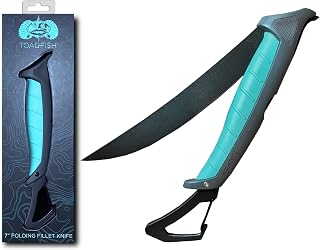 Toadfish Stowaway Folding Fillet Knife, 7 in, Saltwater Fish Knife | Offshore Filet knife, Razor Sharp Stainless-Steel Bait Knife, Folding Sheath, Built-in Carabiner, Non-Slip Handle