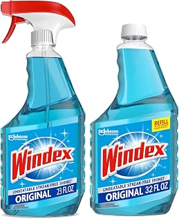 Windex Refill Bundle of Glass and Window Cleaner Spray, Original Blue Scent, Bundle Including 23 Fl Oz Spray & a 32 Fl Oz Refill Bottle, Surface Cleaning Spray, Household Cleaning Essentials