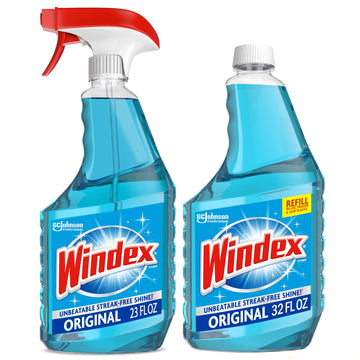 Refill Bundle of Glass and Window Cleaner Spray by Windex – 23 Fl Oz Spray & 32 Fl Oz Refill Bundle, Pack of 2