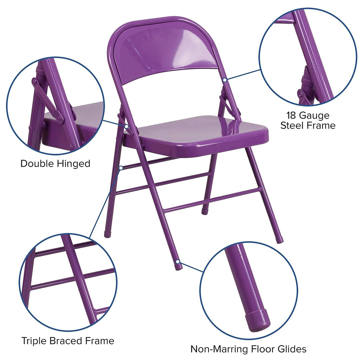 Hercules Triple Braced Metal Folding Chair-Impulsive Purple by Flash Furniture – Set of 1, Alloy Steel, Impulsive Purple, Model HF3-PUR-GG
