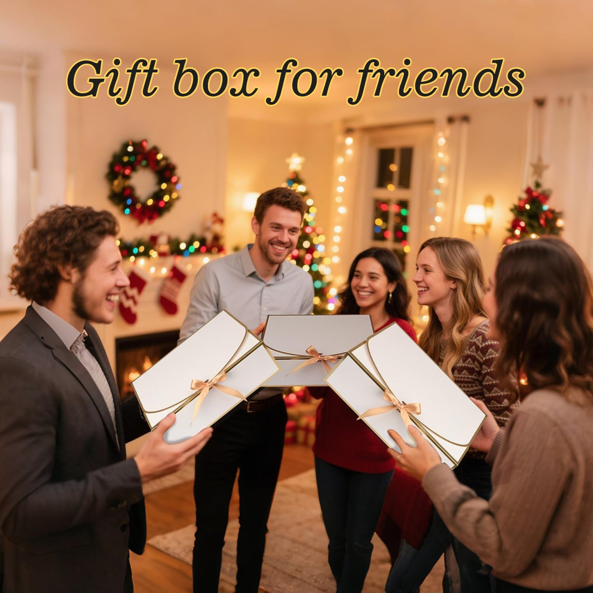WLUSEAXI Gift Boxes with Lids, 10 Pack, White with Gold Accents