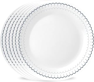 Corelle 6-Piece 10.25" Dinner Round Plates Vitrelle Triple Layer Glass, Lightweight Round Plates, Chip and Scratch Resistant, Microwave and Dishwasher Safe, Caspian Lace