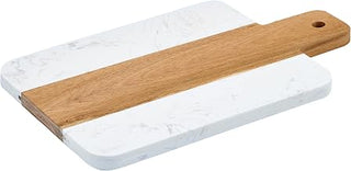 Winco 11 1/4" x 7" White/Brown Marble and Wood Serving Board