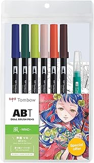 Tombow 72562 Dual Brush Pen Art Markers, Manga Illustration, Wind 6-Pack