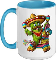 Mexican Cactus Pinata Cinco de Mayo Fiesta Mexican Party Ceramic Mug, Blue/White, 15oz