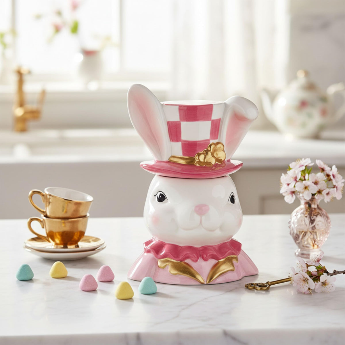 Dapper Rabbit Canister (Lapin en Rose) by 10 Strawberry Street – 52 Ounces, 52.0 fluid_ounces, Dolomite, Lapin en Rose, Model DAPPER-2915