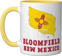 Bloomfield New Mexico NM Splatter Trip Vacation Souvenir Ceramic Mug, Yellow/White