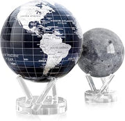 MOVA Globe Bundle – Jet Black and Silver 8.5” + Moon 4.5” | Solar-Powered Rotating Globes | No Batteries or Cords | Minimalist Modern Meets Lunar Decor Gift