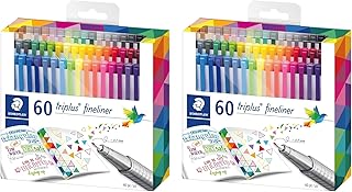 STAEDTLER Fineliner triplus 60, 2 Pack (2 sets of 60 pcs) | 120 Total Count, 0.3mm Assorted Colors, Ergonomic Triangular Shape