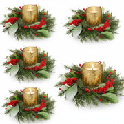 Suncalla Christmas Candle Ring Set, Pine Berry Design, 4 Pack