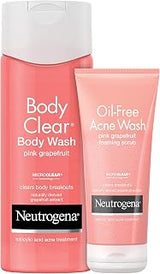 Oil Free Pink Grapefruit Acne Face Wash, 6.7 fl. oz (Pack of 3) with Neutrogena Body Clear Acne Treatment Body Wash, 3 x 8.5 fl. Oz