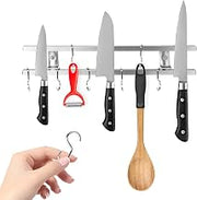 (12 Inch Stainless Steel Metal Magnetic Knife Holder by Modern Innovations – 12 Inch w/ Hooks, Stainless Steel, Silver, Model 1186