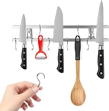 (12 Inch Stainless Steel Metal Magnetic Knife Holder by Modern Innovations – 12 Inch w/ Hooks, Stainless Steel, Silver, Model 1186
