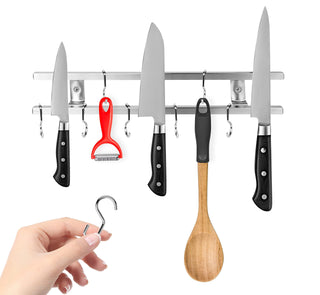 (12 Inch Stainless Steel Metal Magnetic Knife Holder by Modern Innovations – 12 Inch w/ Hooks, Stainless Steel, Silver, Model 1186