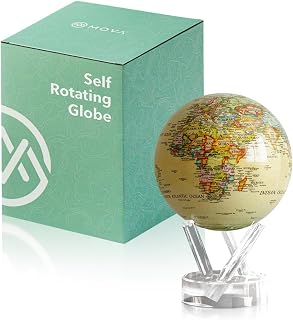 MOVA Self Rotating Globe, Antique Yellow Political Map Classic (4.5") | solar powered globe, no batteries or cords, gift for geography lovers, premium kinetic display, office desk decor