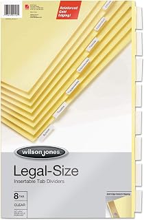 ACCO Brands Wilson Jones Legal Insertable Dividers, 8-Tab Set, 4-Hole Punched, Clear Tabs on Buff Paper, 8.5 x 14 Inches (W54153)