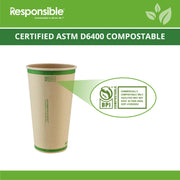 20 oz Paper Hot Cups by Responsible Products – 20 oz (1000 Count), 20.0 fluid_ounces, Paper, Natural Brown, Pack of 1000