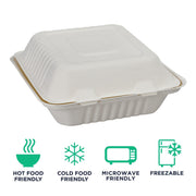 Compostable 8" Soak Proof Clamshell To Go Containers by ECO PRODUCTS – 8", 35.5 ounces, Molded Fiber, white, Pack of 200