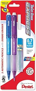 Pentel Twist-Erase EXPRESS Automatic Pencil with Lead and Eraser, 0.7mm, Assorted Barrels, 2 Pack (QE417FLEBP2)