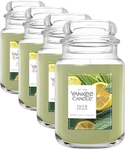 Yankee Candle Sage & Citrus, Scented Candle, 22oz Large Jar with up to 150 Hour Burn Time, Giftable, Birthdays (Pack of 4)