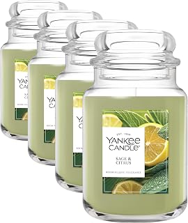 Yankee Candle Sage & Citrus, Scented Candle, 22oz Large Jar with up to 150 Hour Burn Time, Giftable, Birthdays (Pack of 4)