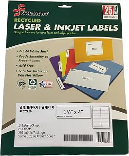 AbilityOne 7530016736514 Skilcraft Recycled Laser & Inkjet Label, White, 1.33" x 4", Pack of 350