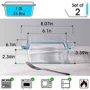 Nutriups Glass Casserole Dish Set, Tempered Glass, Square 6in x 6in