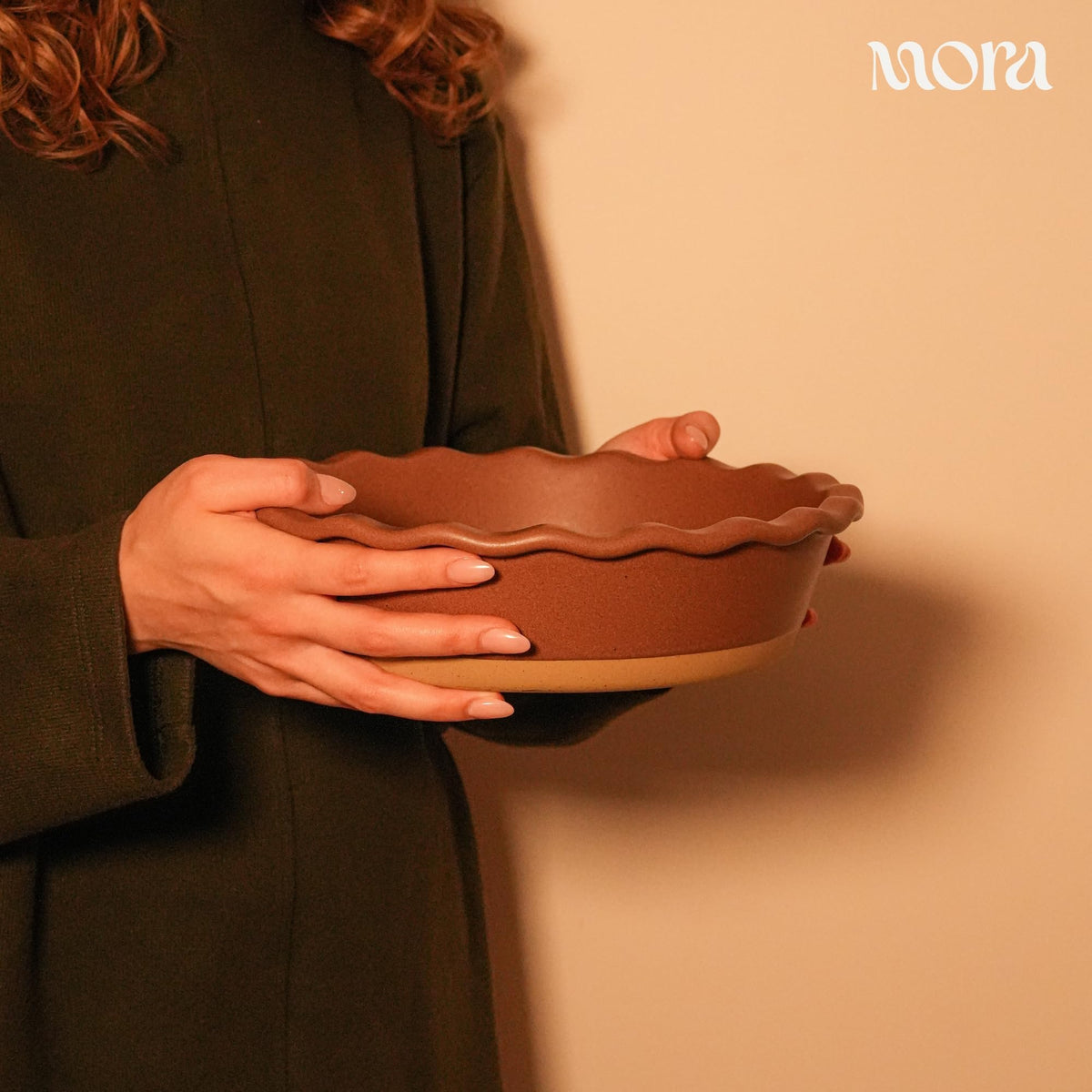 Mora Ceramic Pie Dish, 9 Inch Deep Fluted, Toasted Terracotta