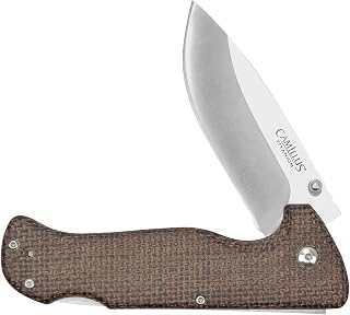 Camillus Bushcrafter 8.5" Brown Durable Drop Point Sandvik 12C27 Stainless Steel Everyday Carry Folding Pocket Knife with Micarta Handle & Pocket Clip