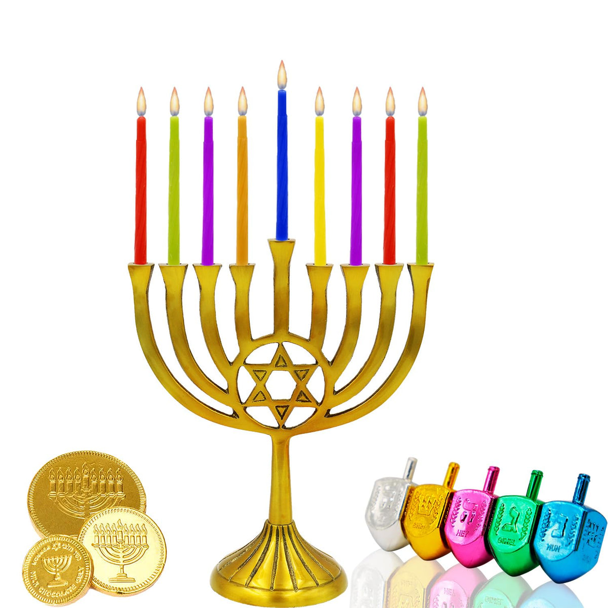 The Dreidel Company Hanukkah Menorah Candles, Multicolor, 44 Count 20-Pack
