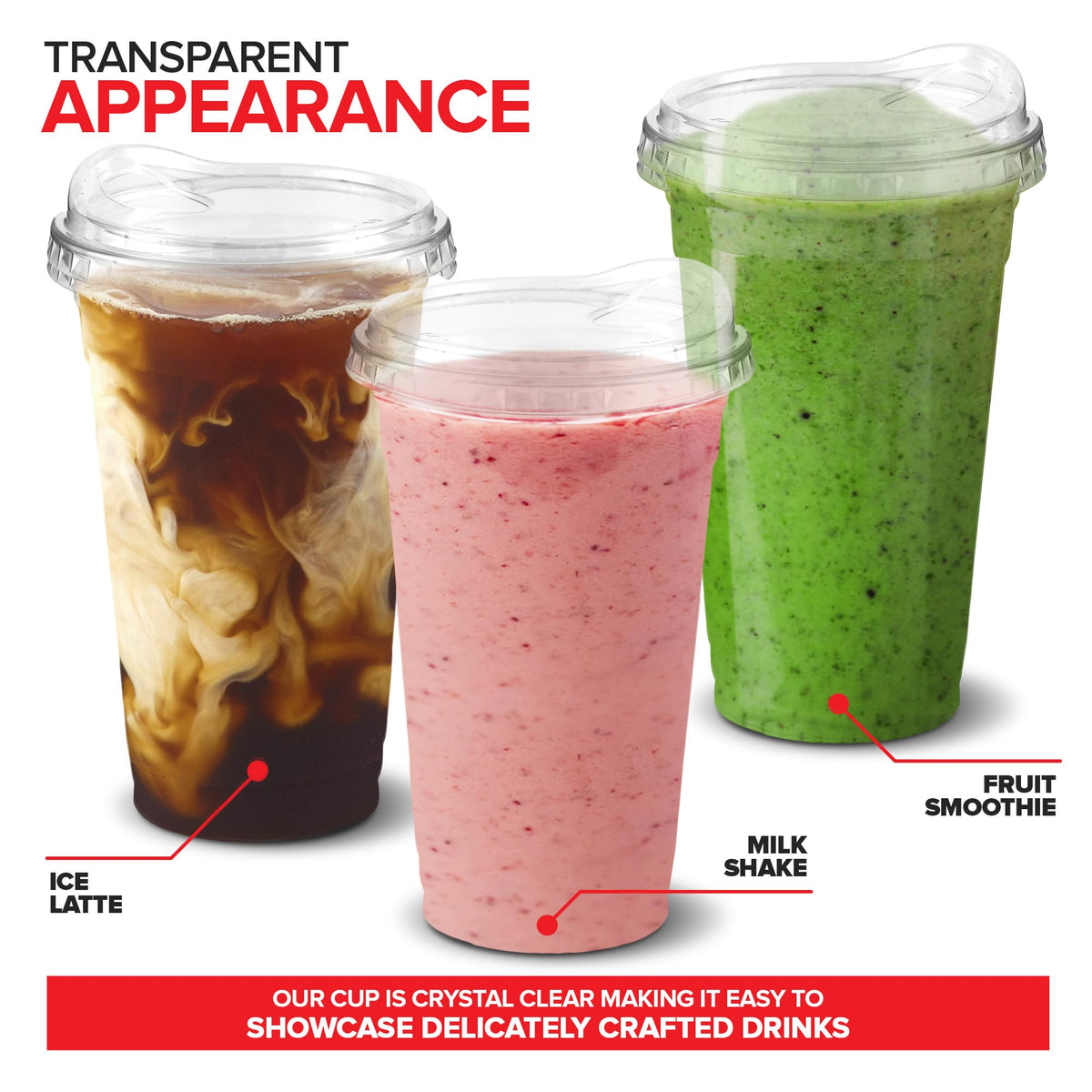 24 oz Clear Plastic Cups with Lids Disposable by Stock Your Home – 2 Pack Pack of 250, 24.0 ounces, Plastic, Clear, Pack of 500