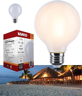 Satco S12153 8W LED G25 Globe Bulb, Warm Dimming 3000K-2000K, 800 Lumens, 90 CRI, 60W Replacement, White Globe, E26 Medium Base, Enclosed Fixture Rated, Dimmable, 120 Volt