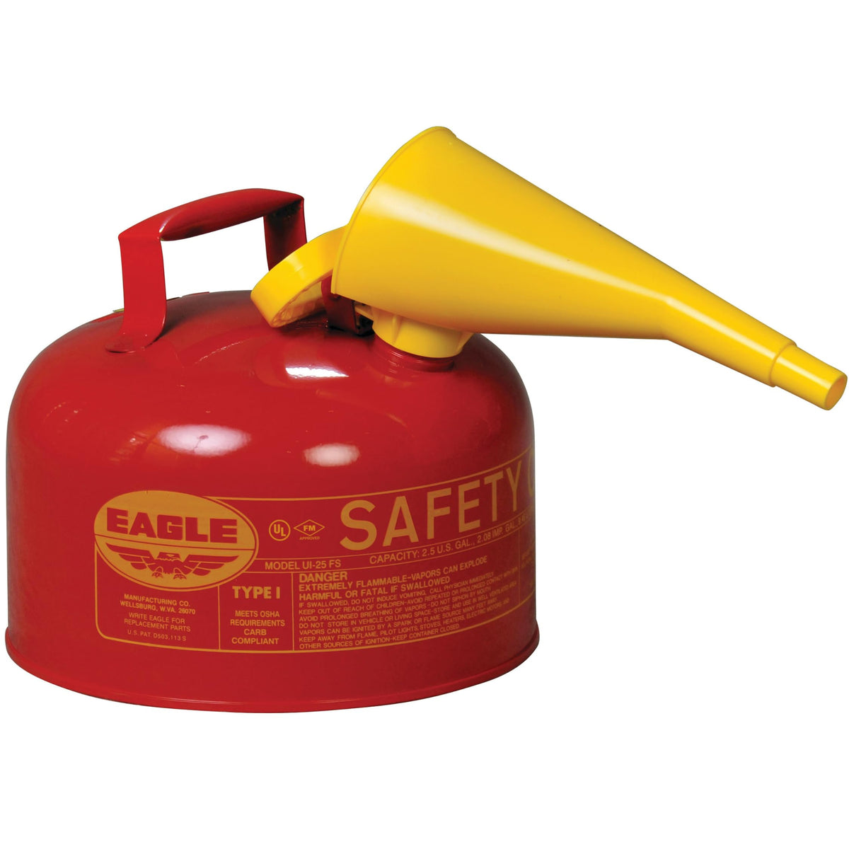 2.5 Gallon Type I Red Safety Gas Can for Gasoline by Eagle – 2.5 Gallon, 2.5 gallons, Metal, Red, Model UI25FS
