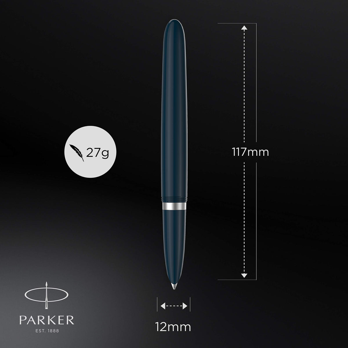 Official Hoodie 51 Fountain Pen F Fine Point Luxury Brand Gift Midnight Blue CT with Converter Nib Stainless Steel Palladium Finish Genuine Import by Parker – Model 2153508Z