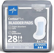 Medline ContourPlus Bladder Control Pads, Ultimate Absorbency, 8 x 17 Inches, Bag of 28 (Pack of 6)