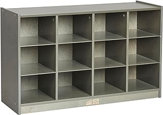 ECR4Kids 12 Cubby Mobile Tray Storage Cabinet, 3x4, Classroom Furniture, Grey Wash