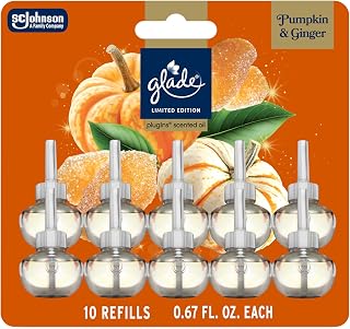 Glade PlugIns Refills Air Freshener, Pumpkin & Ginger, Scented and Essential Oils for Home and Bathroom, 0.67 Fl Oz, 10 Count