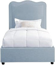 Starlight Canyon Home Linen-Upholstered Platform Bed with Camelback Headboard, Upholstered Bed Frame Twin Linen Bed Frame, Light Blue Linen Textured Fabric