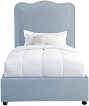 Starlight Canyon Home Linen-Upholstered Platform Bed with Camelback Headboard, Upholstered Bed Frame Twin Linen Bed Frame, Light Blue Linen Textured Fabric