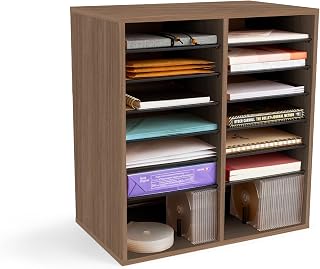 Safco Products Wood Adjustable Literature Desktop Organizer, 16 Compartment, Gray Wood