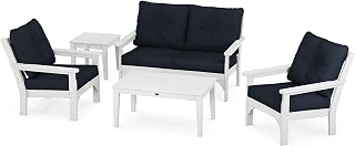 Polywood Vineyard 5-Piece Deep Seating Set in White/Marine Indigo