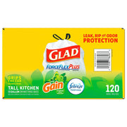 Glad Forceflexplus 13-Gallon Tall Kitchen Drawstring Trash Bags 120 Ct – 120 Count (Pack of 1), 13.0 gallons, Plastic, White, Model 43551-43683